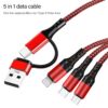 5 az 1-ben univerzális gyorstöltő kábel (USB, USB-C, Lightning, micro USB) 3A, 1.2m (fekete)