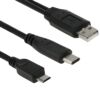 USB 2.0-USB-C (apa) és Micro USB (apa), töltő és adatkábel / elosztó, fekete