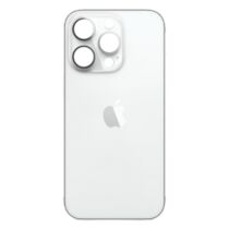 Iphone 14 Pro üveg hátlap / akkumulátor fedél, logóval, nagy kamera kivágással, ezüst