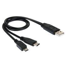 USB 2.0-USB-C (apa) és Micro USB (apa), töltő és adatkábel / elosztó, fekete
