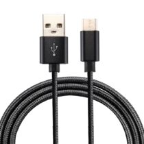 USB-C töltő és adatkábel, minőségi, 3A, 2m, erősített, fekete