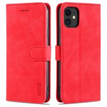 Iphone 11 Pro Max oldalra nyíló bőr flip tok, zsebekkel és mágneszárral piros