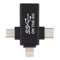 USB 3.0 (anya) - USB-C (Type-C, apa) - Micro USB (apa) - iphone Lightning (apa) &quot;T&quot; átalakító adapter, adatátvitelre is