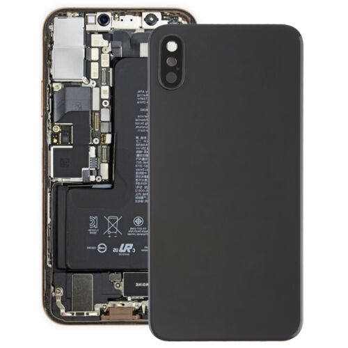 Iphone XS üveg hátlap / akkumulátor fedél, logóval, kamera házzal és lencsével (asztroszürke/fekete)